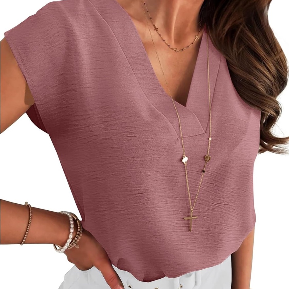 Chic Mauve Business Work Blouse V-Neck XXL